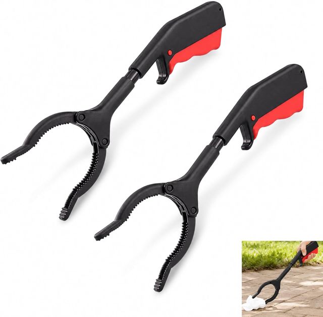 2 Pièces Pince de Préhension Courte, Pince Courte Ramasse Déchets pour Seniors, Pinces à Déchets Portable, Ramasse Objets Ergonomique Antidérapante, Idéal pour Papier Bouteilles Clés et Ordures (30CM)