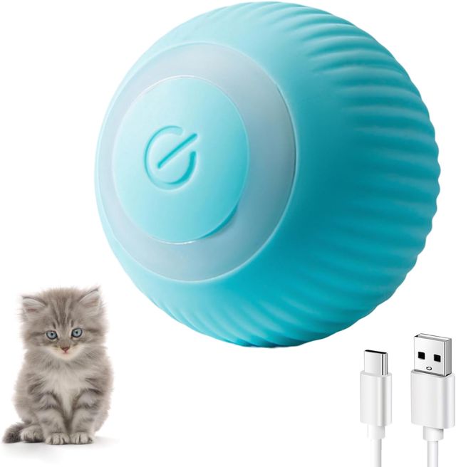Boule Automatique de Chat, Jouet Balle Interactifs pour Chats | Chats à la Maison Intelligente rotative Automatique, Jouet pour Chats avec lumières LED, Boule Rechargeable Via USB (Bleu)