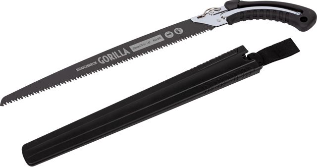 Scie d'élagage Roughneck Gorilla Fast Cut avec lame de 350 mm, denture triple affûtée et revêtement PTFE, acier chromé, poignée en caoutchouc antidérapante avec œillet pour dragonne et étui