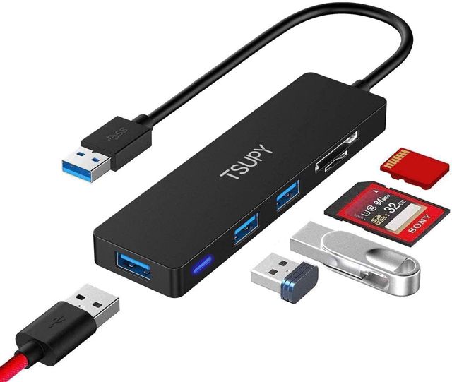 TSUPY Hub USB 3.0 (câble 1,2 M) avec 3 Ports 5 Gbps USB 3.0 et Lecteur de Carte SD/TF, Adaptateur USB pour Macbook, Mac Pro/Mini, iMac, Clés USB, Notebook PC, Disques Durs Externes, etc.