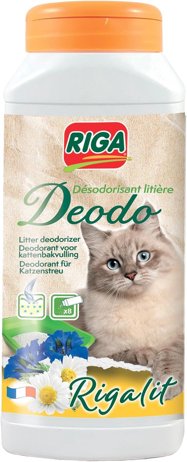 RIGA - Rigalit Déodo - Désodorisant Litière Chat - Parfum Floral - Neutralise Odeurs Et Bactéries - Prolonge Durée De La Litière - Rafraichit L'Atmosphère - 750g