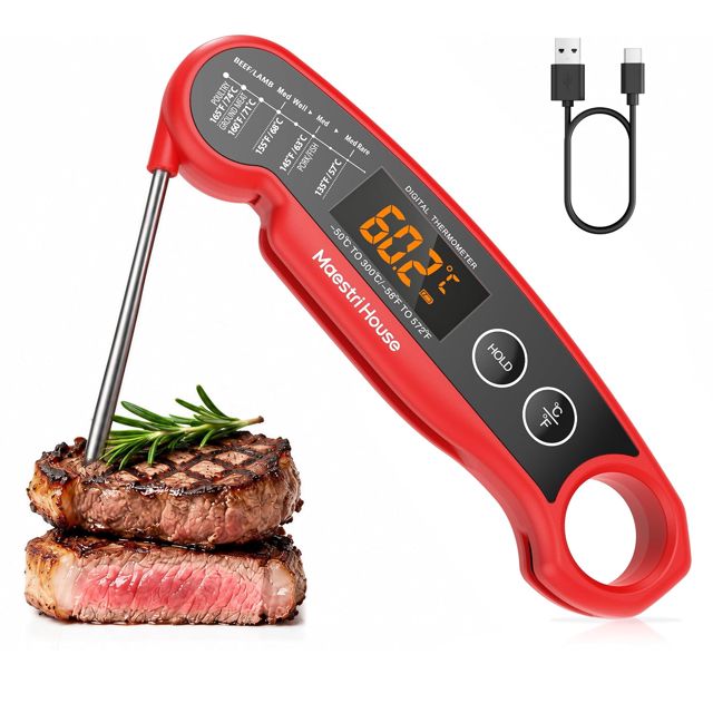 Maestri House Thermomètre à viande rechargeable, lecture instantanée en 1