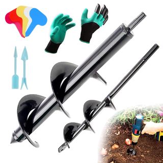 Mèche Jardin Tarière 2 Pièces, Ø80mm×300mm + Ø40mm×220mm Forets de Jardin en Spirale, Outil de Plantation Pratique pour Faire Rapidement Trou et Planter des Fleurs Arbres Arbustes