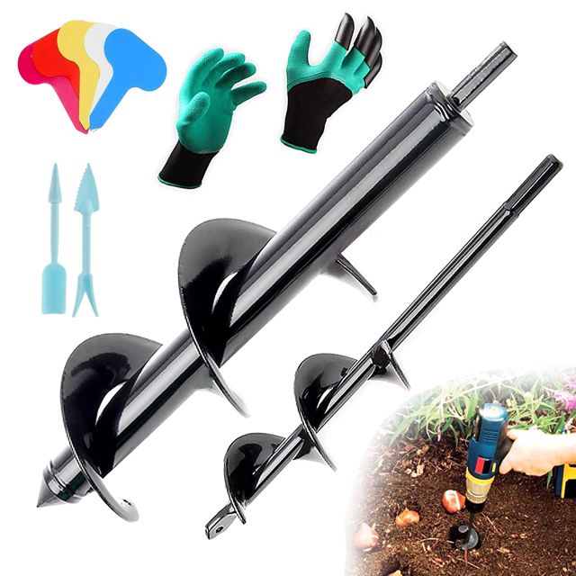 Mèche Jardin Tarière 2 Pièces, Ø80mm×300mm + Ø40mm×220mm Forets de Jardin en Spirale, Outil de Plantation Pratique pour Faire Rapidement Trou et Planter des Fleurs Arbres Arbustes
