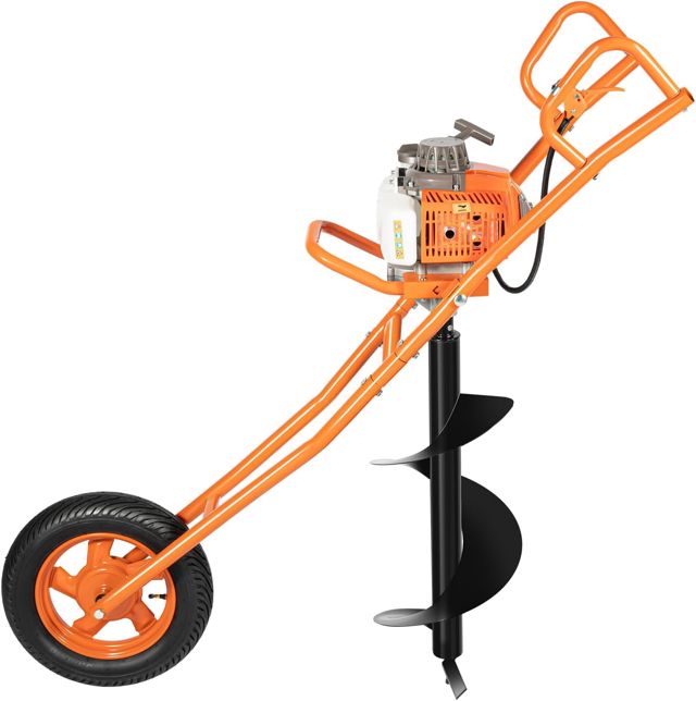 63 CC Post Hole Digger - Tarière à essence à 2 temps - 80-115 dB - Brouette avec embout de 28 cm - Pour clôture, jardin, plantation d'arbres
