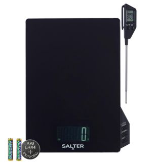 Salter Lot de Thermomètre et Balance de Cuisine – Minuterie et horloge intégrées, sonde de thermomètre détachable, Aquatronic pour mesurer les liquides, Celsius/Fahrenheit, mesure multiple