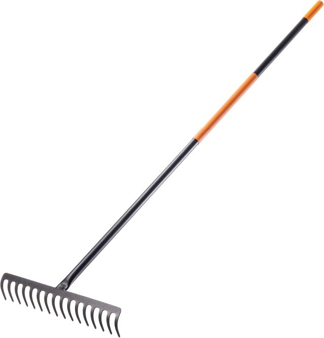 Kadax Râteau de jardin dur avec manche long de 154,5 cm, râteau de fertilisation, râteau de jardin pour pelouse et feuilles (16 dents rectangulaires)