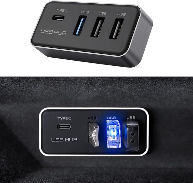 Hub USB pour Boîte à Gants Tesla Model 3/Y 4-en-1 Station d'Extension avec Ports Multiple pour Model 3/Y 2022-2026 Highland Juniper Accessoire