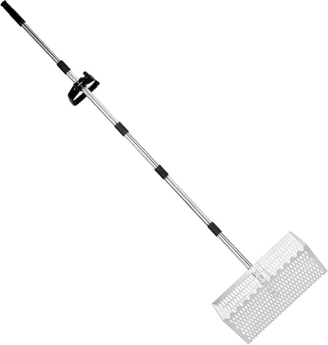 Râteau à Sable Modulaire 5 Sections Acier Anti-Rouille Longueur Réglable 42-174cm Maillage 2x0.7cm Outil avec Accessoires d’Installation Chasse Coquillages Puces de Sable Nettoyage de Jardin