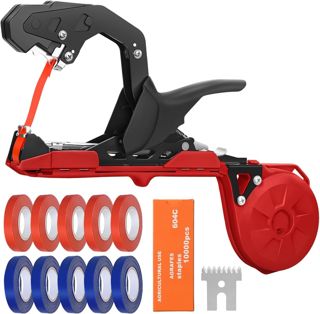 Machine à Nouer Les Plantes Professionnelle Attacheuse Rapide pour Tomates, Vignes, Concombres, Fleurs et Légumes – Idéale pour Jardiniers, avec Ruban et Agrafes Inclus, Rouge/Noir