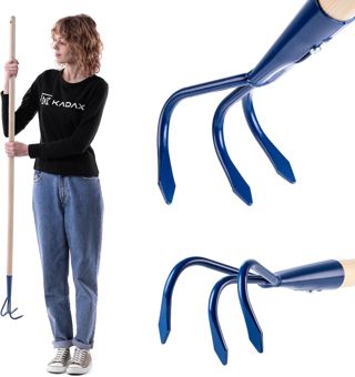 KADAX cultivateur Manuel en métal, cultivateur avec Long Manche en Bois, cultivateur Robuste, Griffe de Jardin, houe de Jardin pour ameublir Le Sol (3 Dents)