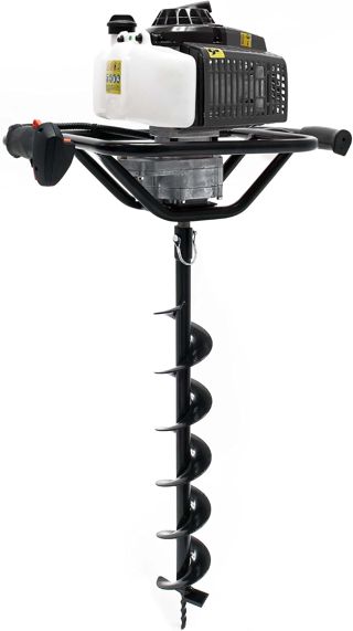 Wiltec Kit Tarière thermique à essence – Moteur 2 temps 2,2 kW 3 CV – Cylindrée 63 cm³ – Perceuse de sol Trépan pour Clôture Sylviculture Jardinage Aménagement – Vis sans fin incluse de 100 mm