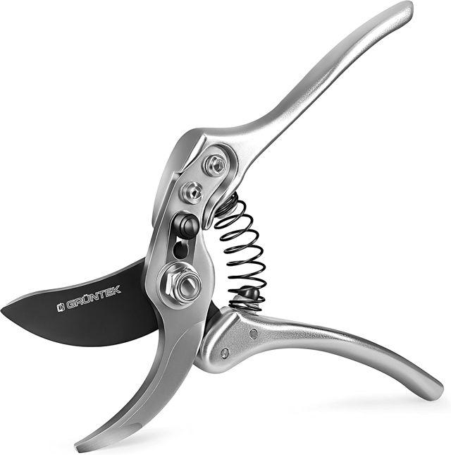 GRÜNTEK Sécateur de Jardin professionnel à Crémaillère. Cisaille à Haies Coupe Branches à Cliquet Automatique Ø24 mm