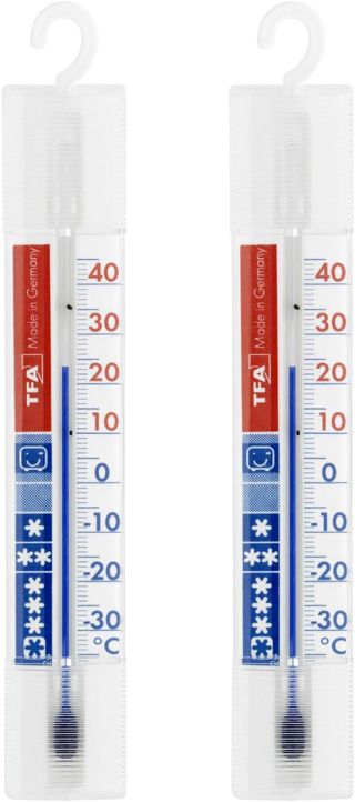 TFA Dostmann Thermomètre pour réfrigérateur ou congélateur, set de 2, 95.1034, avec zones de refroidissement, haute précision, blanc