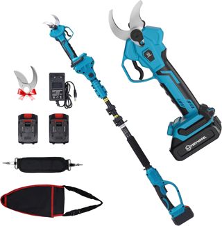 Sécateur Électrique Télescopique, 40mm Sécateur Electrique Sans Fil avec 21V 2x4.0Ah Batterie, SK5 Lame tranchante, Moteur Brushless, Sécateur de Jardin pour Vigne, Jardinage