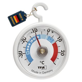 TFA Dostmann Thermomètre de refroidissement analogique avec crochet, 14.4005, maniable, avec zones de refroidissement, pour réfrigérateur, congélateur et entrepôt de réfrigération, blanc