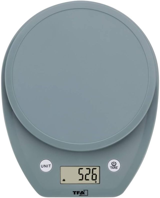 TFA Dostmann MOCHI Balance de cuisine numérique 50.2007.20 avec affichage LCD, calcul du volume pour lait, balance alimentaire, jusqu'à 5 kg, léger, avec tampons en caoutchouc, vert