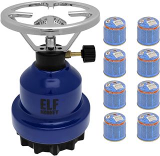 Réchaud de Camping E190 | Ensemble de plaque de cuisson à gaz en métal et de cartouche de gaz de Stechgas | Réchaud à gaz | Accessoires d'urgence de camping : Modèle : Bleu + 4 cartouches de gaz