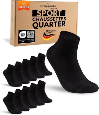 sockenkauf24 10 Paires Chaussettes de Sport Quarter Homme Femme Chaussettes de Tennis Respirantes et Renforcées