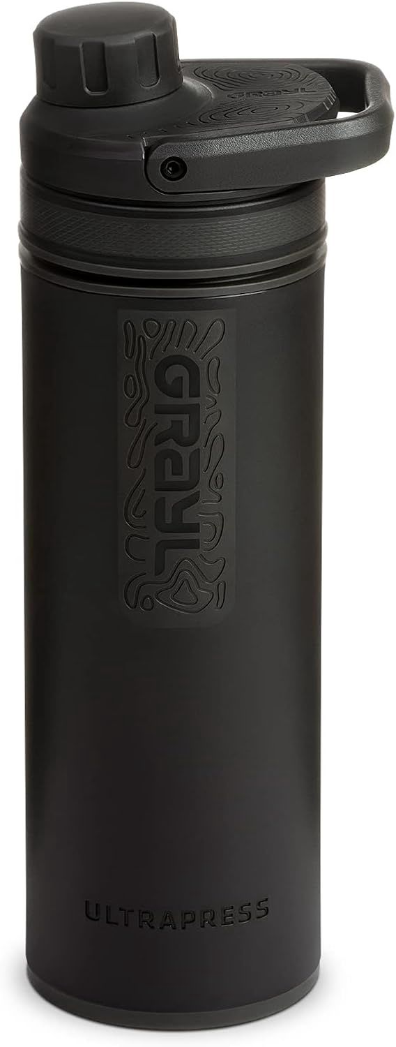GRAYL UltraPress 500 ml Filtre à eau pour l'extérieur Eau potable I Élimine 99,99% de toutes les bactéries et virus I Parfait pour le camping, la survie et les voyages (Covert Black)