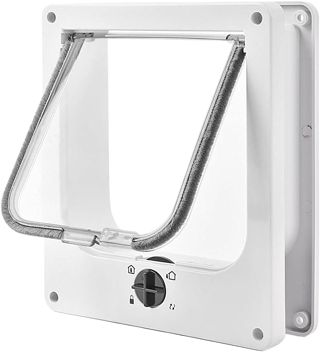 Chatière pour Chat, Chatière Magnétique à 4 Voies pour Chats et Petit Chiens, Facile à Installer, Porte pour Animaux Coulissant Manuel sur Mur/Bois/Porte en UPVC (Blanc,M)