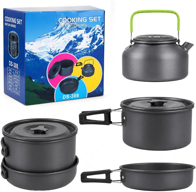 aiGear Kit de Casseroles Camping en Aluminium Orange 4 Pièces