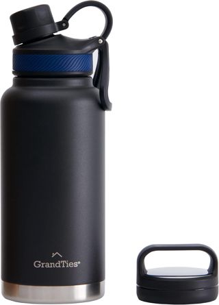 GRANDTIES Bouteilles d'eau de sport en acier inoxydable à 2 couvercles – Large goulot isotherme sous vide – Réutilisables, anti-fuites, sans BPA – Pour voyage, salle de sport – Pour homme et femme
