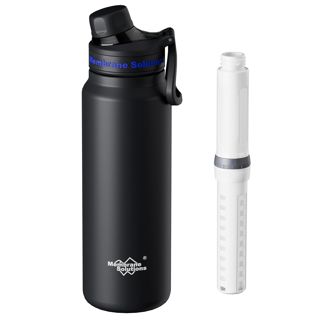 Membrane Solutions Gourde filtrante eau survie, 900 ml(32oz) Bouteille avec cartouche filtrante ACF et UF, capacité de 4000 L, Précision de 0,1 μm, élimine 99,9999% des E.Coli, Camping, Voyage, Noir