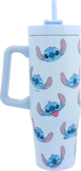 Disney Polar Gear Gobelet isotherme à double paroi en acier inoxydable avec paille et couvercle - Produit officiel Stitch - 900 ml