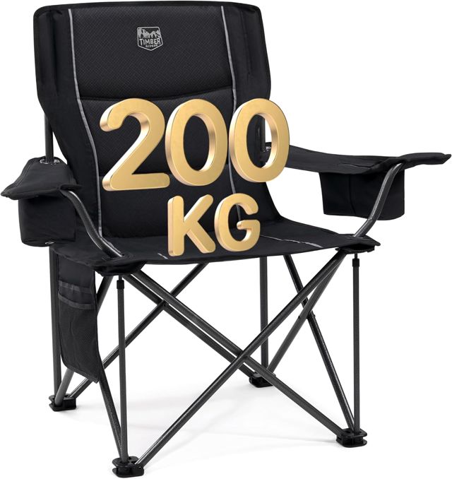 TIMBER RIDGE Chaise Camping Pliante Rembourrée 200kg Siège Large 63cm