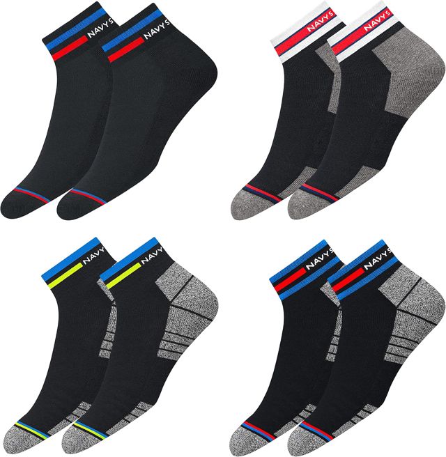 NAVYSPORT Originales Chaussettes Sport Homme Femme Coton Coussin - Lot de 4 Paires Socquettes Courtes Quart Basses Unisexe, Combo assorti