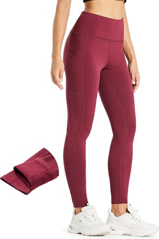 Legging Polaire Femme Hiver Leggings Chaud Femme Etanche Course Sport Yoga Training Thermique Thermo Pantalon avec Poches