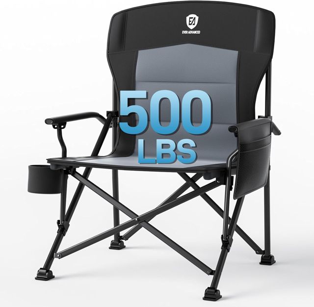 EVER ADVANCED XXL Chaise de Camping Pliable 230KG Chargeable Chaise Pliante 62cm Largeur d'assise avec Poche latérale & Porte-Boisson Chaise Pliante surdimensionnée pour Camping Outdoor Balcon Jardin