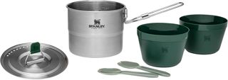 Stanley Adventure Ensemble de Cuisine de Camping en Acier Inoxydable pour 2 Personnes de 1 l avec Bols et fourchettes – Batterie de Cuisine de Camping 6 pièces – Casserole en Acier Inoxydable avec