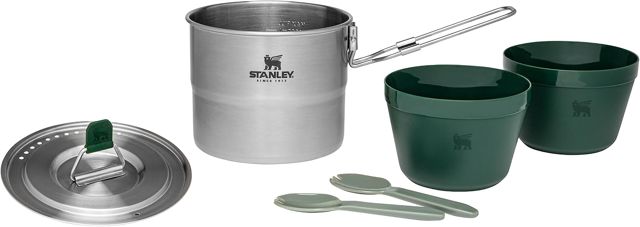 Stanley Adventure Ensemble de Cuisine de Camping en Acier Inoxydable pour 2 Personnes de 1 l avec Bols et fourchettes – Batterie de Cuisine de Camping 6 pièces – Casserole en Acier Inoxydable avec
