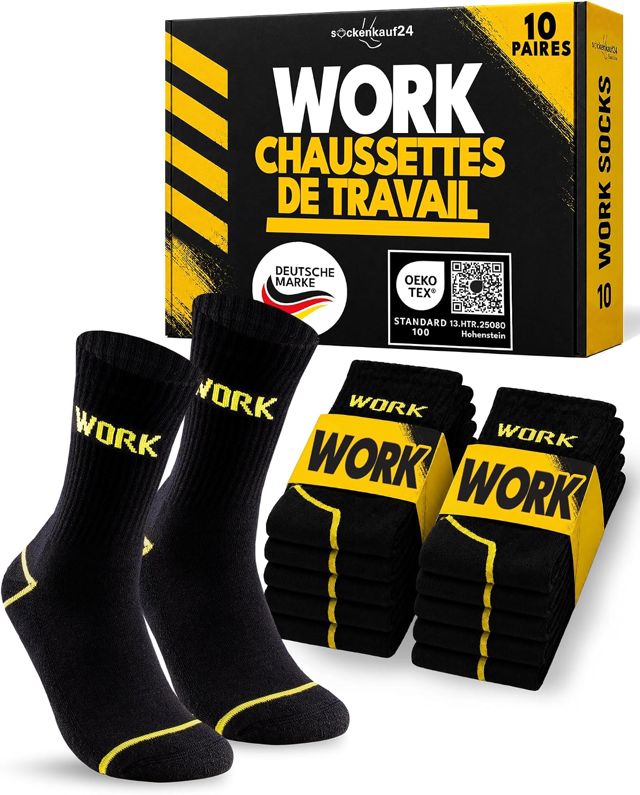 Chaussettes de Travail Homme Lot de 10 Paires WORK Socks