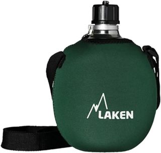 LAKEN Gourde en aluminium avec housse en néoprène (1 l - Vert, rouge, bleu) - Gourde à suspendre - Idéale pour sport, montagne et militaire