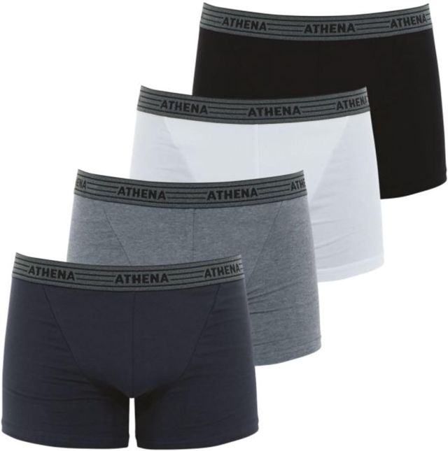 Athena - Lot de 4 Boxers Homme Ecopack - Boxers Coton Stretch Respirant - Label Oeko-TEX® Standard 100 - Coupe Ergonomique, Doublure Avant, Confort et Maintien