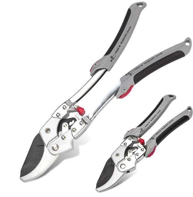 FISHTEC Sécateur à Crémaillère Télescopique avec Enclume - Sans Effort Coupe Branche Jusqua Ø 20mm Cisaille de Jardin Avec Verrouillage Lame Acier Poignée Ergonomique Antidérapante