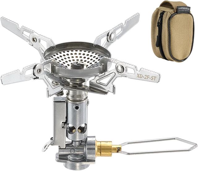 Campingmoon Portable Réchaud de Camping Réchaud de randonnée ultraléger avec équipement de randonnée en plein air 4-Flex avec micro-régulateur