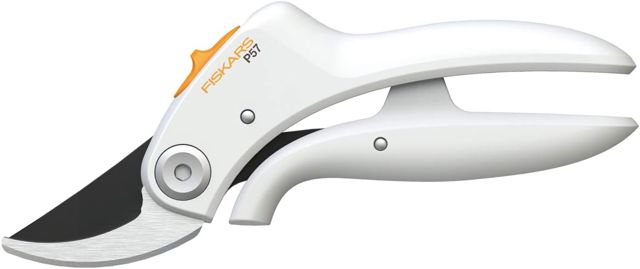 Fiskars Sécateur à lame franche bypass P57 pour branches tendres jusqu'à Ø 2 cm, Longueur : 18 cm, Poids: 140 g, Blanc/Orange, FiberComp/Acier, Light, 1026916