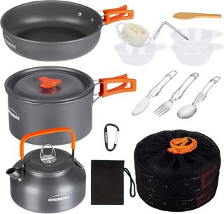 OVERMONT Kit de Cuisine de Camping 14 Pièces en Aluminium Anodisé