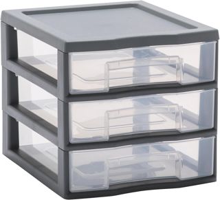 SUNDIS Tag Tower, tour de rangement plastique A4, 3 tiroirs, gris