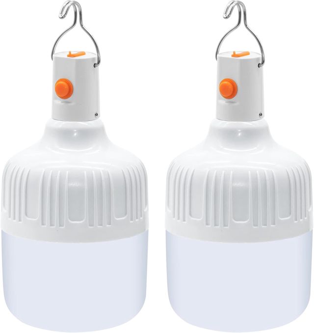 Lanterne de Camping, 2 Pièces Lampe Camping avec USB Rechargeable 500 Lumens 2 Modes Lanterne Portable à Suspendre, Tente Ampoule Dimmable pour Bivouac Pêche Randonnée Jardin Barbecue