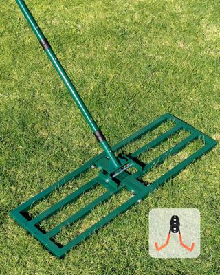 Râteau de Nivellement de Pelouse en Métal 76x25cm: JanTeelGO Nivelation Pelouse Rake avec Crochet Mural, Râteau Niveleur Outil de Nivellement pour Cour, Terrain de Golf, Jardin