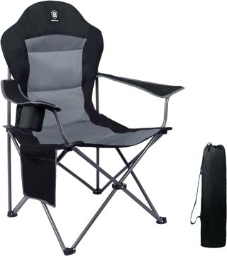 EVER ADVANCED Chaise de Camping Pliante 160KG Capacité de Charge avec Dossier Haut, avec Pochette Latérale et Porte-gobelet, Confortable Chaise Pliante pour Camping, Jardin, Balcon, Pêche, Plage