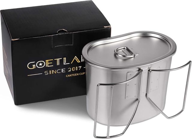 Goetland Gourde Militaire Américain 304 Inox Armée Américaine Tasse Quart Militaire 800 ml avec Couvercle Camping Quart Accessoires
