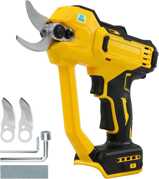 Sécateur sans fil compatible avec batterie Dewelt 18 V, sécateur électrique de 35 mm, sécateur léger sans balais pour jardins, plantations de fruits avec 2 vitesses, affichage numérique, lames de