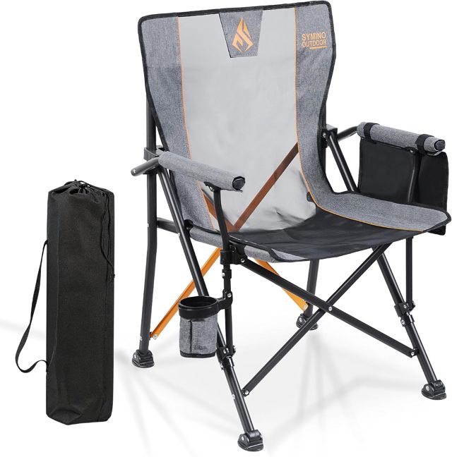 Symino Chaise Pliante Camping – Siège Ultra Large, Capacité 120 kg, Confortable avec Accoudoirs, pour Jardin Plage Pêche – Lot de 1 Jaune