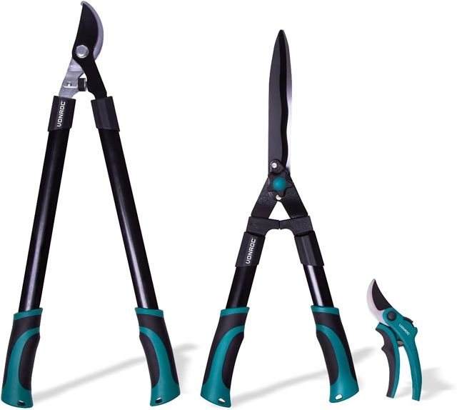 VONROC Kit de Sécateurs - Outils de Coupe pour le Jardin - Cisaille, Ébrancheur, Sécateur - Set de 3 Pièces pour Jardinage - Pour des Travaux d'Élagage Précis et Efficaces